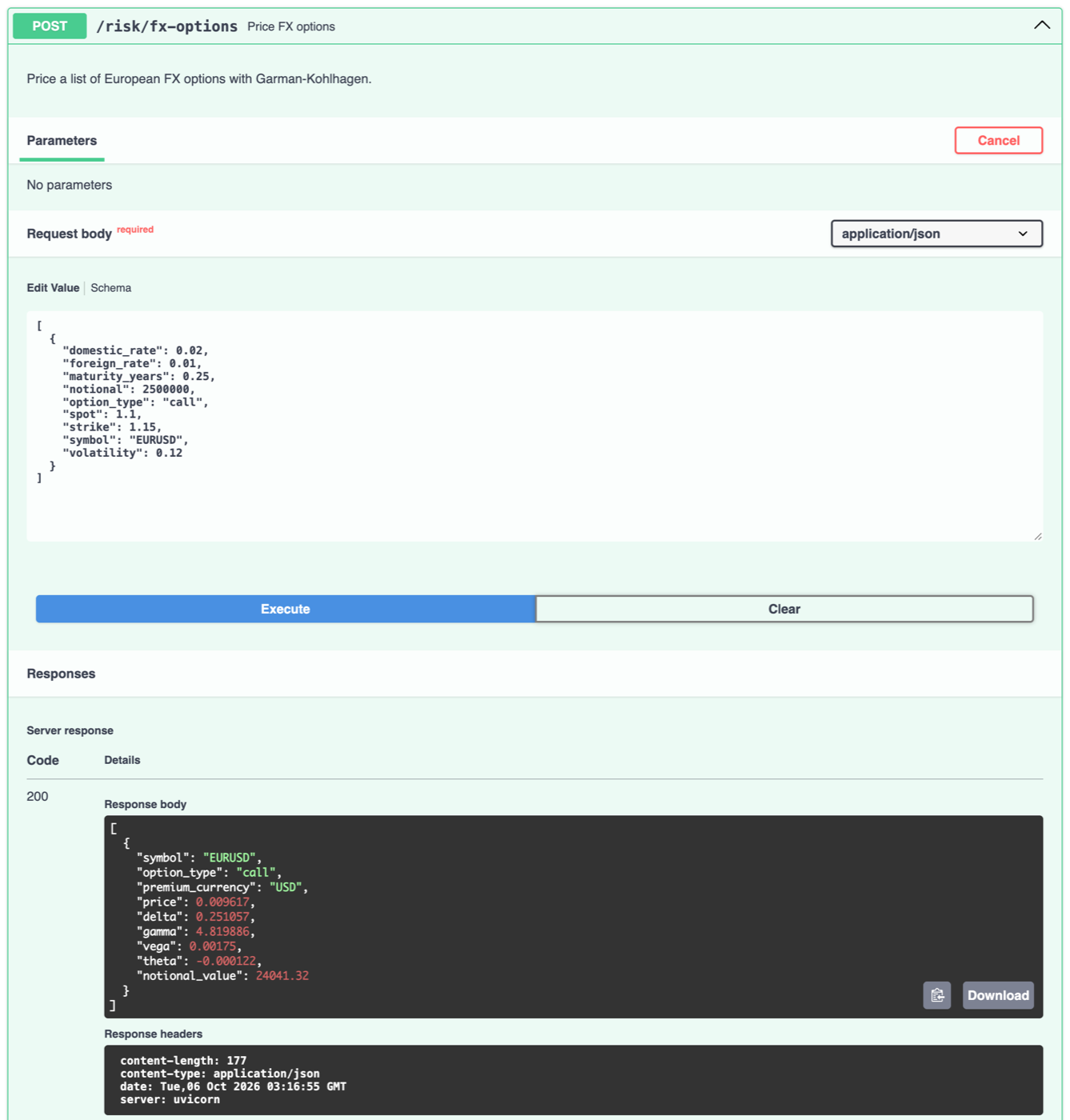 Market Risk Platform screenshot